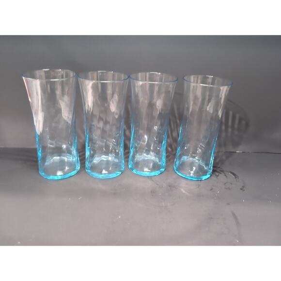 Wheaton Highball Glasses, Ribbed Optic Swirl, Sea Blue Set of 4, Vtg‎ Drinkware - Picture 4 of 9